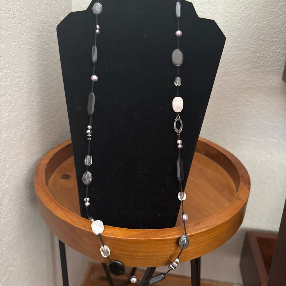 SILPADA Sterling Black Hematite Grey Pearl Necklace Beaded 36” & 46.5gr